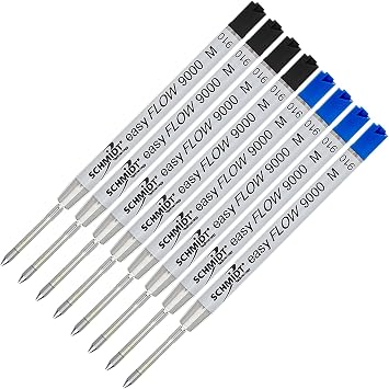 Schmidt easyFLOW9000 Black, Blue, Ballpoint Refill, Medium Tip 1.0mm - Pack of 8