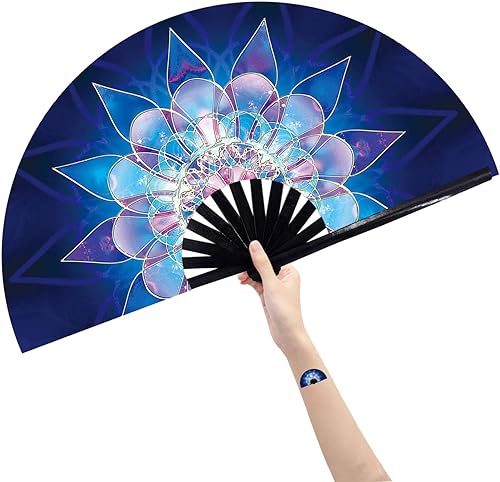 Amajiji Abanicos plegables grandes para bailar en línea, gran abanico de golpes para botas en el suelo, baile, fiesta, decoración, festival (flor