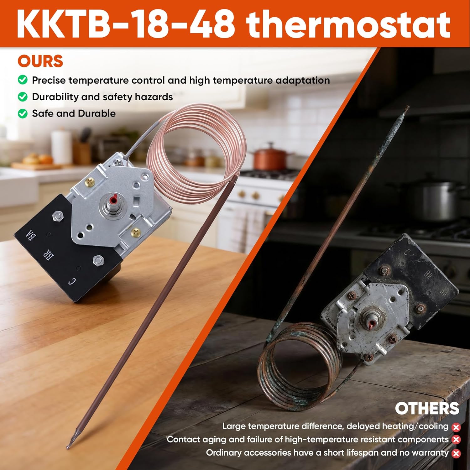 KKTB-18-48 Range/Oven Thermostat - 5A 120 VAC 150-599°F, kktb-18-48 Oven Thermostat is Suitable for Awoco 30-inch/36-inch Gas ranges and Other Gas stoves