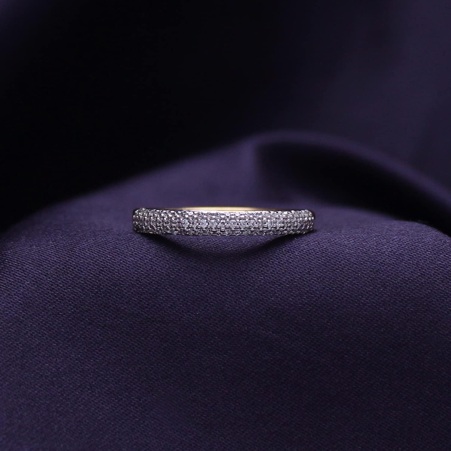 SAVEARTH DIAMONDS Round Cut Sparkling White Cubic Zirconia Half Eternity Stackable Engagement Ring In 14k Gold Over Sterling Silver Jewelry Gift For Women Wedding