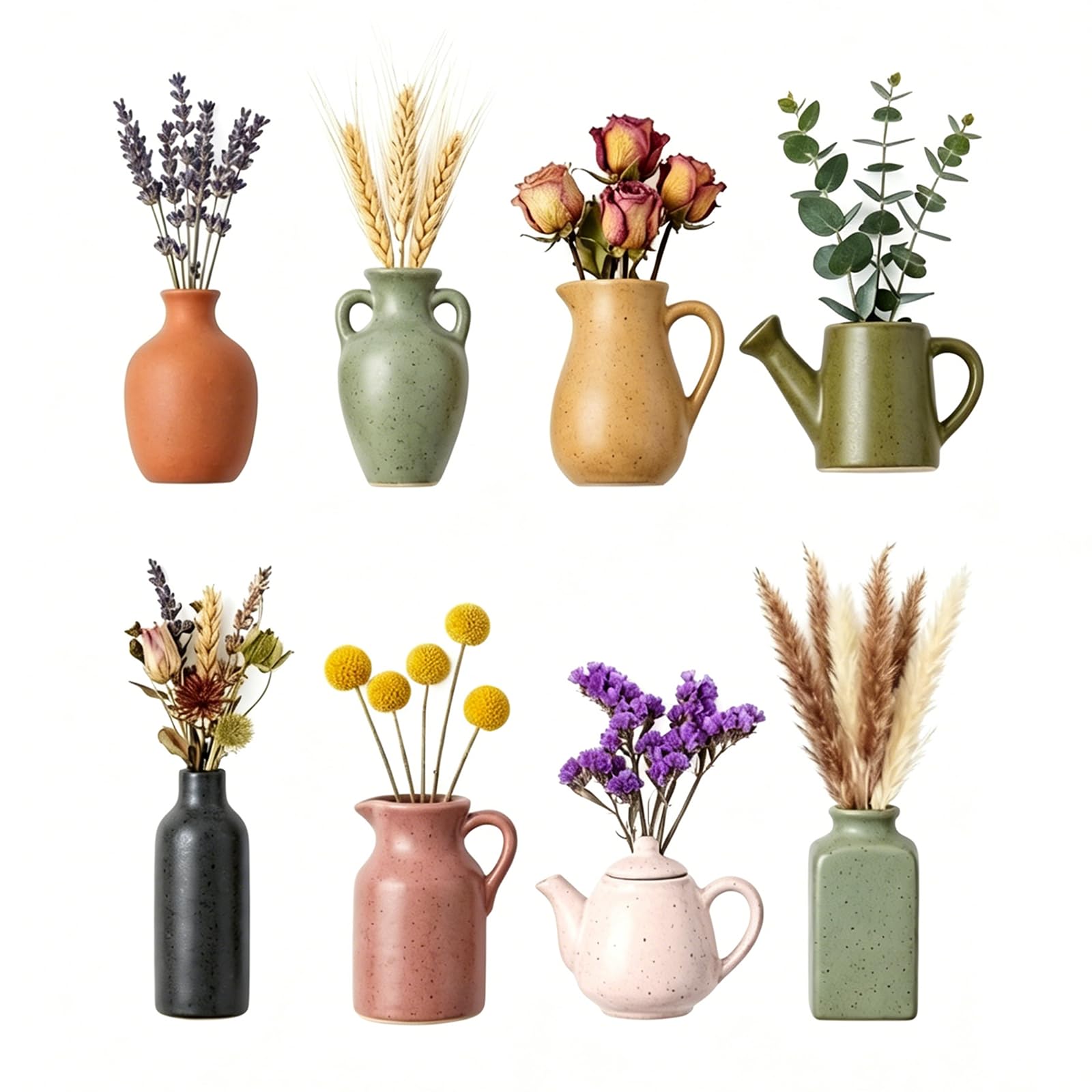 Oaiyeie 8Pcs 8/10 Pcs Refrigerator Magnets - Cute Mini Ceramic Vase Fridge Magnets With Artificial Flowers, Funny Tiny Vase Magnet For Fridge Decorative, Office, Kitchen, Locker, Whiteboard (8Pcs)