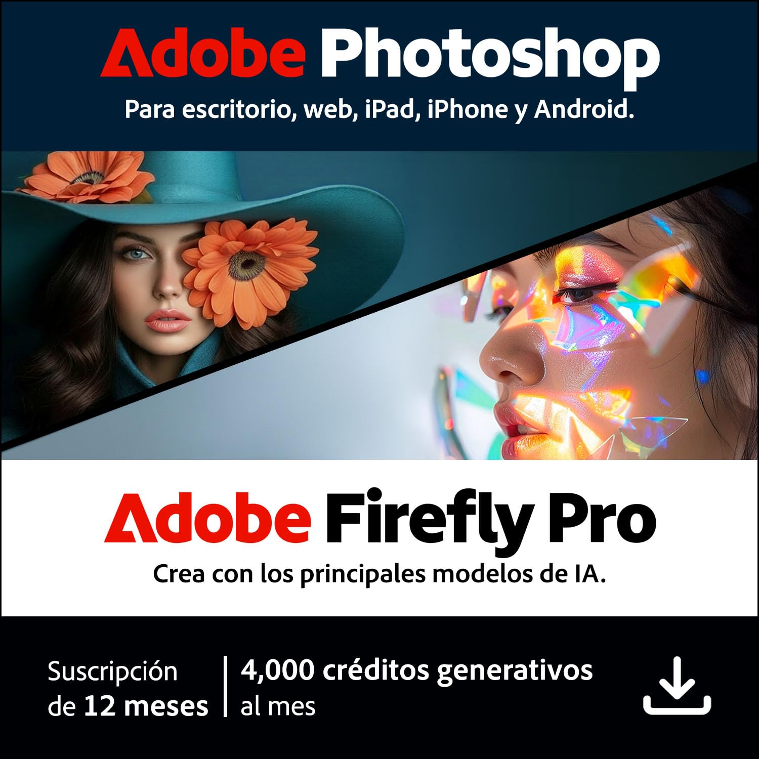 Adobe Photoshop + Adobe Firefly Pro | Software de edición fotográfica e IA creativa | Suscripción de 12 meses | Descarga para PC/Mac