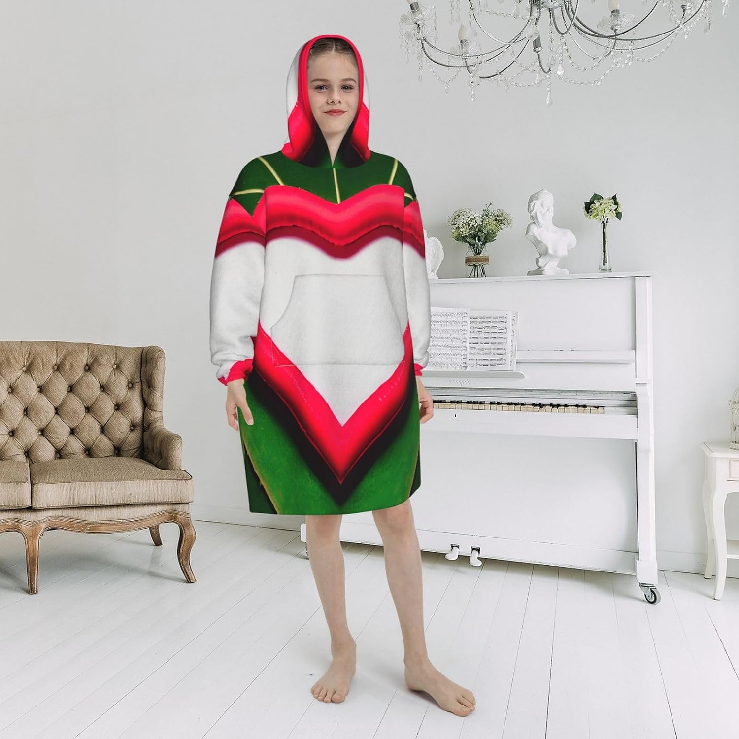 Valentine'S Day Love Print Oversized Blanket Hoodie, Wearable Blanket Hooded,Hooded Pullover With Pocket