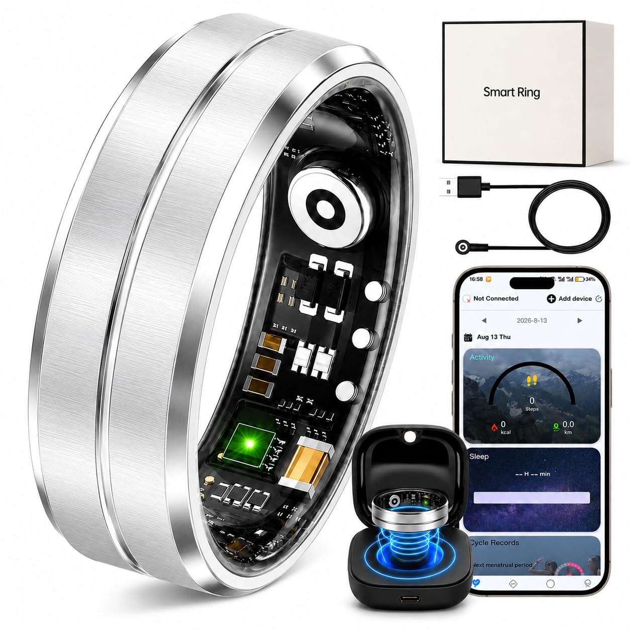 Bague Connectée pour Femme Homme avec 200mAh Boîtier de Charge#8