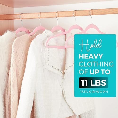 Miniatura 5 de HOUSE DAY Perchas de terciopelo de alta calidad, paquete de 50 perchas de fieltro flocado antideslizantes, perchas resistentes para ropa y perchas