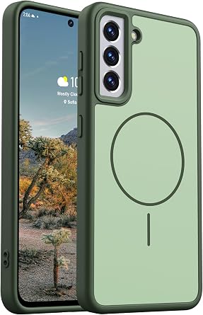 Rayboen for Magnetic Samsung Galaxy S21 Case, [Compatible with Magsafe] Frosted Skin-Feel Solid Dual-Tone Panel with Soft Edge, Protective Durable Slim Fit Phone Cover for Galaxy S21 5G, Matte Green