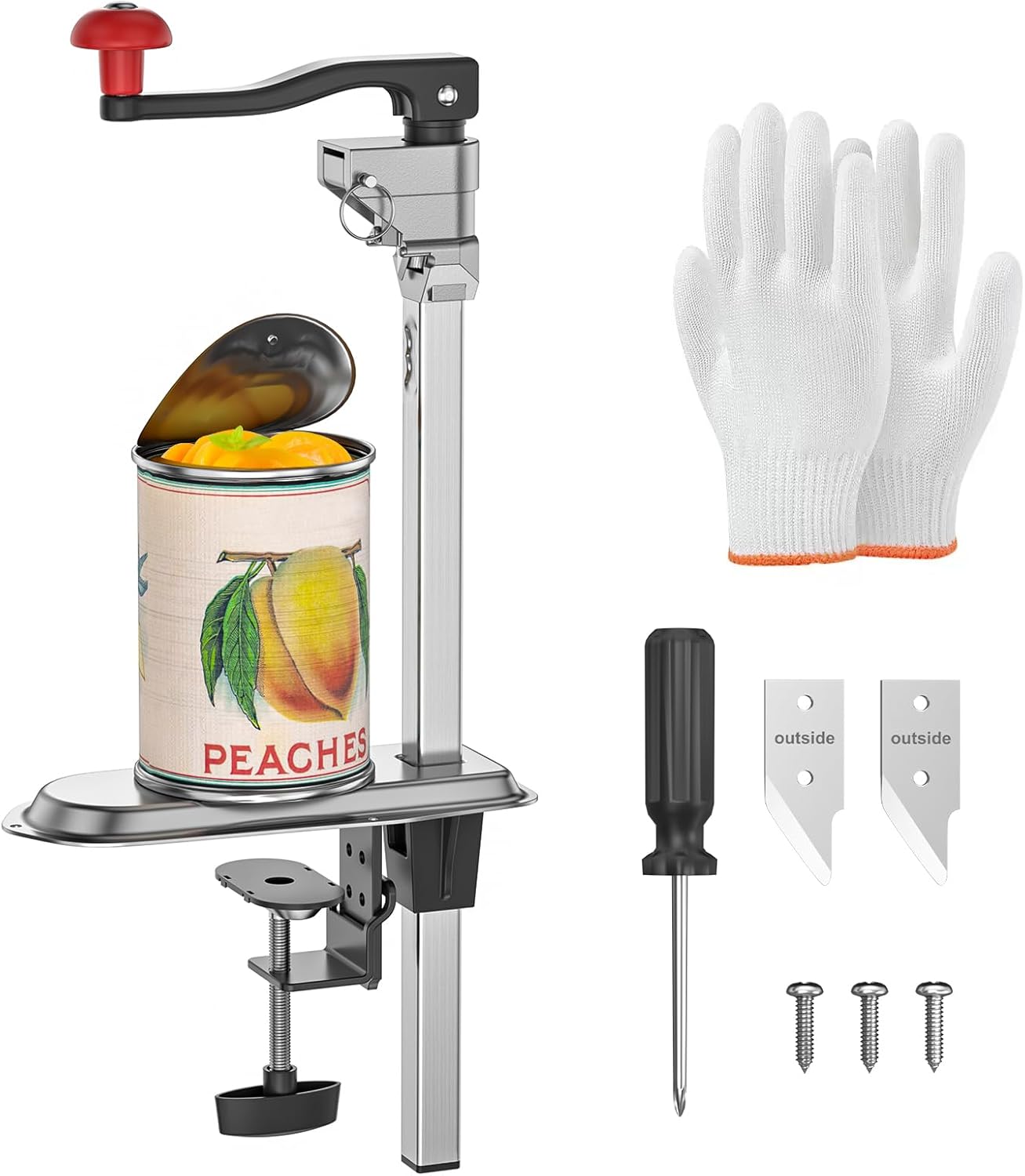 Commercial Stainless Steel Can Opener for Large Cans up to 13", Heavy Duty Counter Mounted Can Opener with Tabletop Clamp Holder, Screw-free, for High-Volume Commercial Kitchens