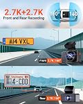 Vantrue E2 Dash Cam Front and Rear Camera, 2.7K Upgrade Rear Cam, Dual STARVIS, 2.7K + 2.7K Dash Camera, Voice Control, GPS, Night Vision, 24H Parking Mode, G-Sensor, 2.45" IPS, Support 512GB