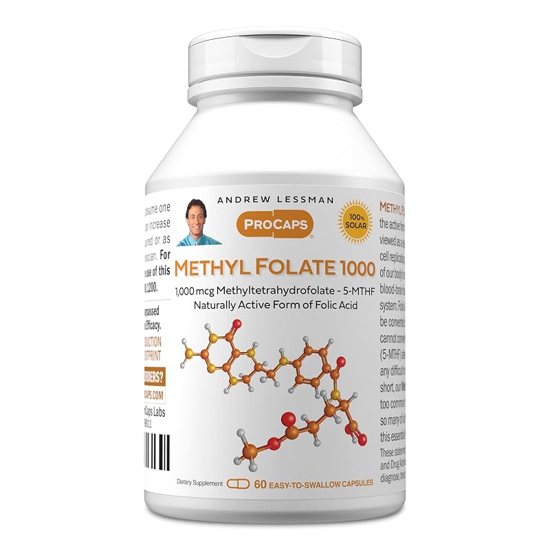 ANDREW LESSMAN Suplemento de Vitamina B9 com Metilfolato 1000 mcg, 60 cápsulas