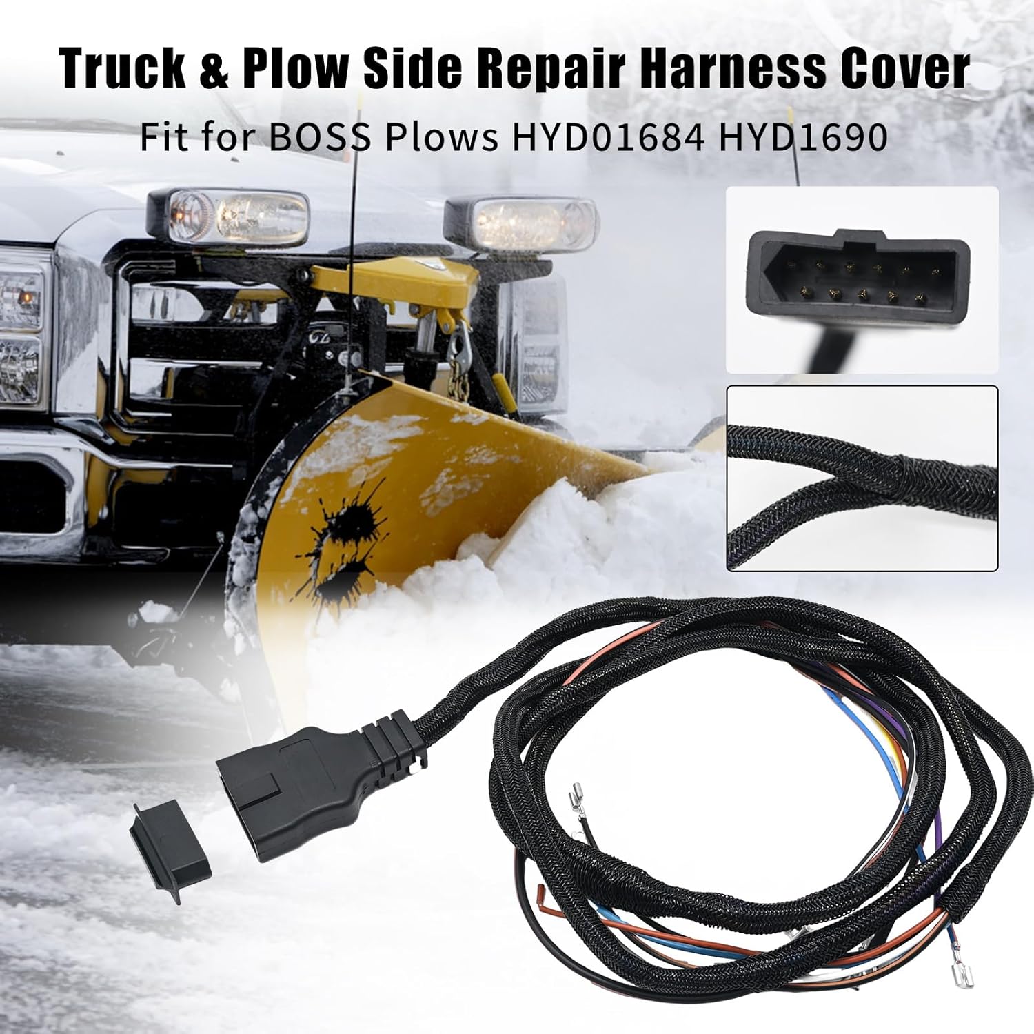 26377 11 Pin Plow Side Light Wiring Harness with 3 Plug with Dust Cover 26347 Replacement for Western SnowEx Plows Replacement for Western Fisher Blizzard Replace# 26377 26347