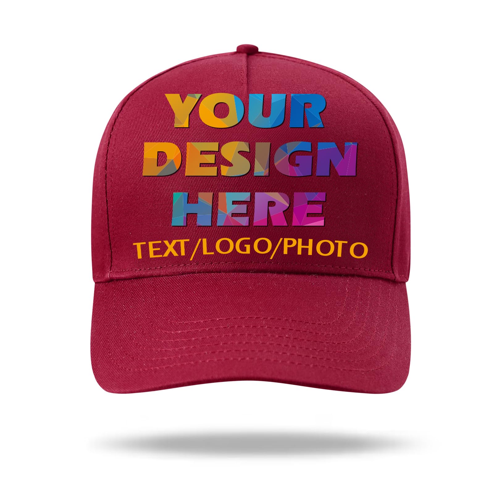 Huale Pod Unisex Winered Custom Baseball Cap With Text Logo Photo - Custom Personalized Hats For Men & Women - Adjustable Buckle Custom Hat