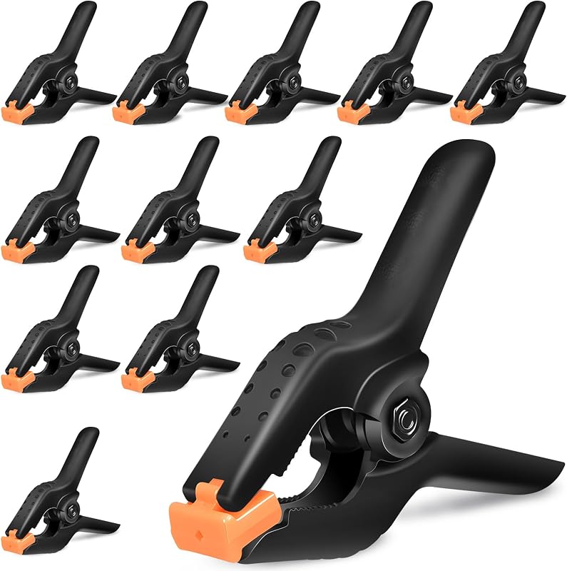 Heavy Duty Spring Clamps, 3.7-Inch, 1.6-Inch Jaw Opening, 12-Pack