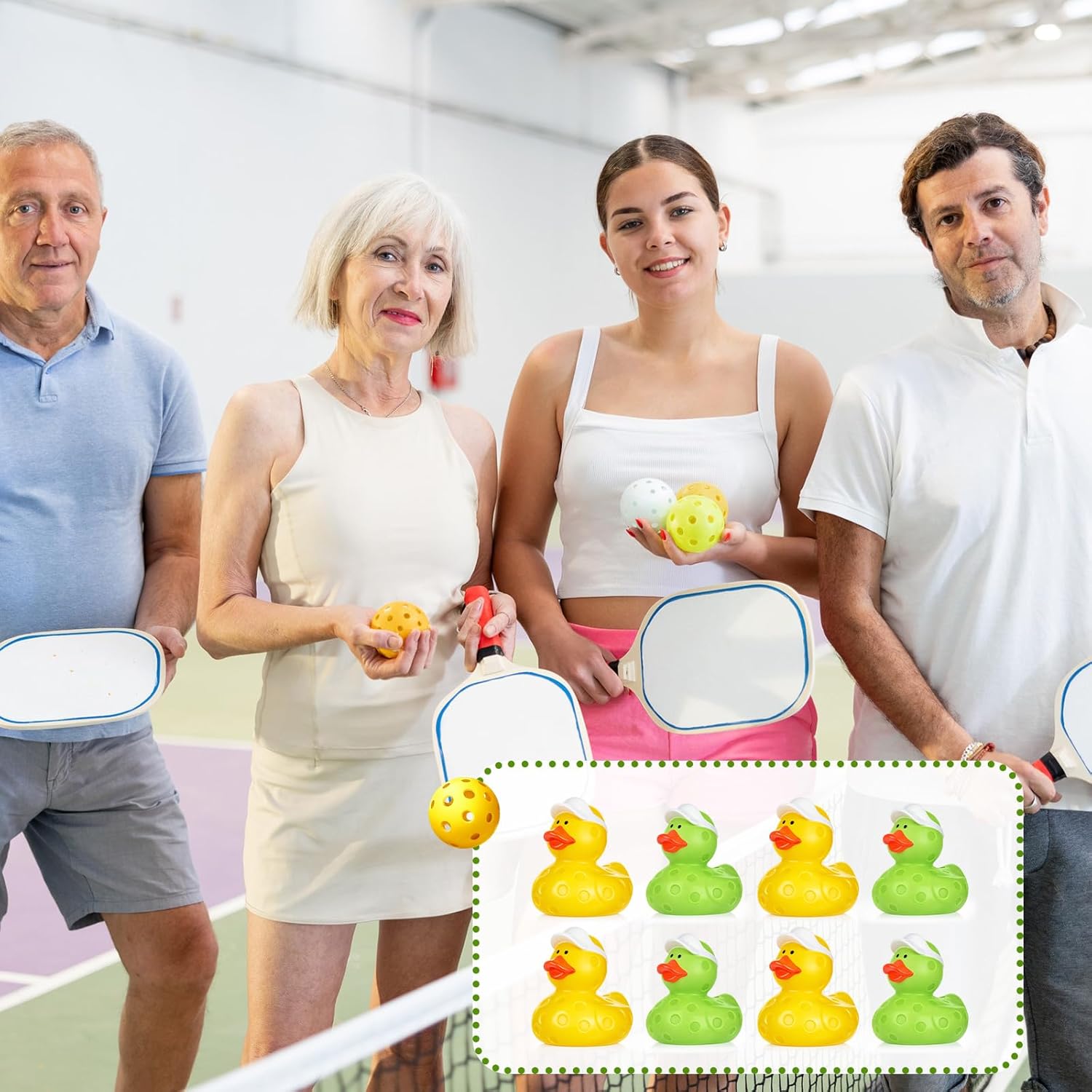 Deekin 50 Pcs Dink Ball Rubber Ducks 2 Inch Bulk Sport Party Favors for Team Events Decorations Birthday Party Supplies Club Player Gift