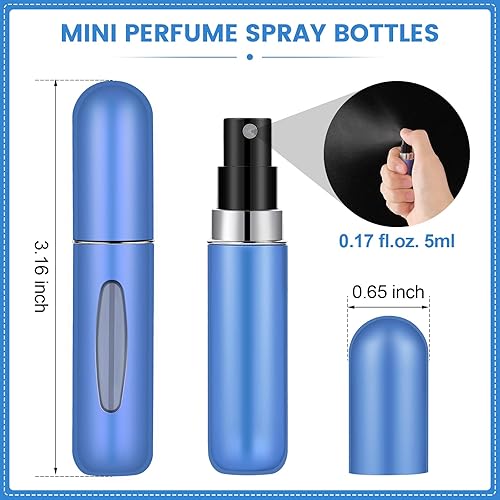Miniatura 5 de Paquete de 9 botellas de perfume de viaje recargables de 0.2 fl oz, atomizador, botella de perfume de viaje, botella de spray pequeña vacía para