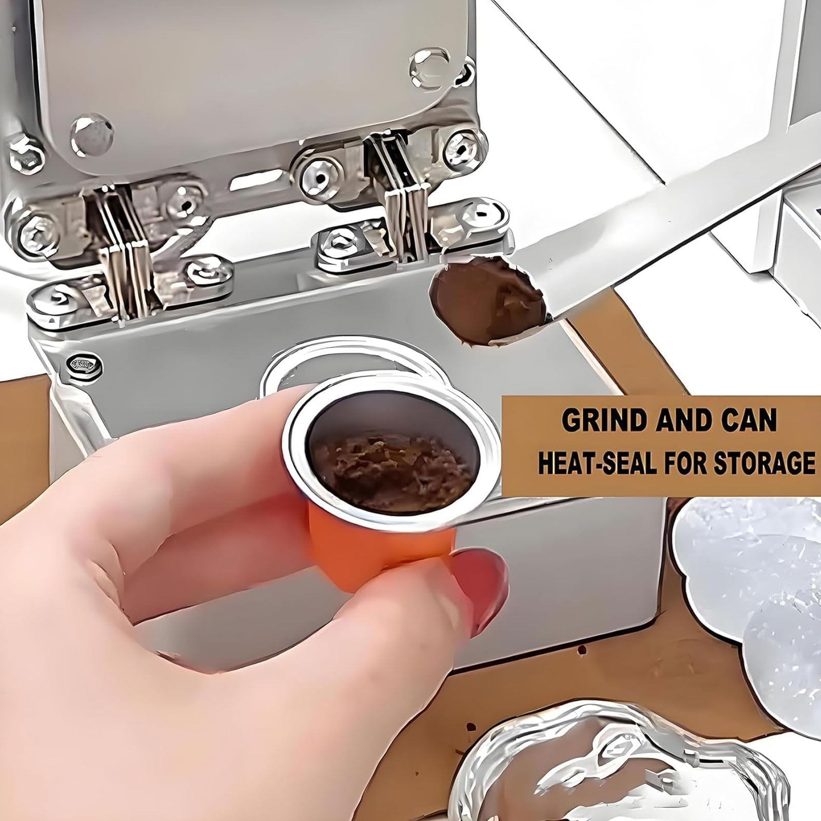 JOSBY Máquina selladora de cápsulas de café casera, con 100 cápsulas y láminas de Aluminio y Prensa de Acero Inoxidable, Capacidad para cápsulas de 5-6 g, para el hogar y cafeterías