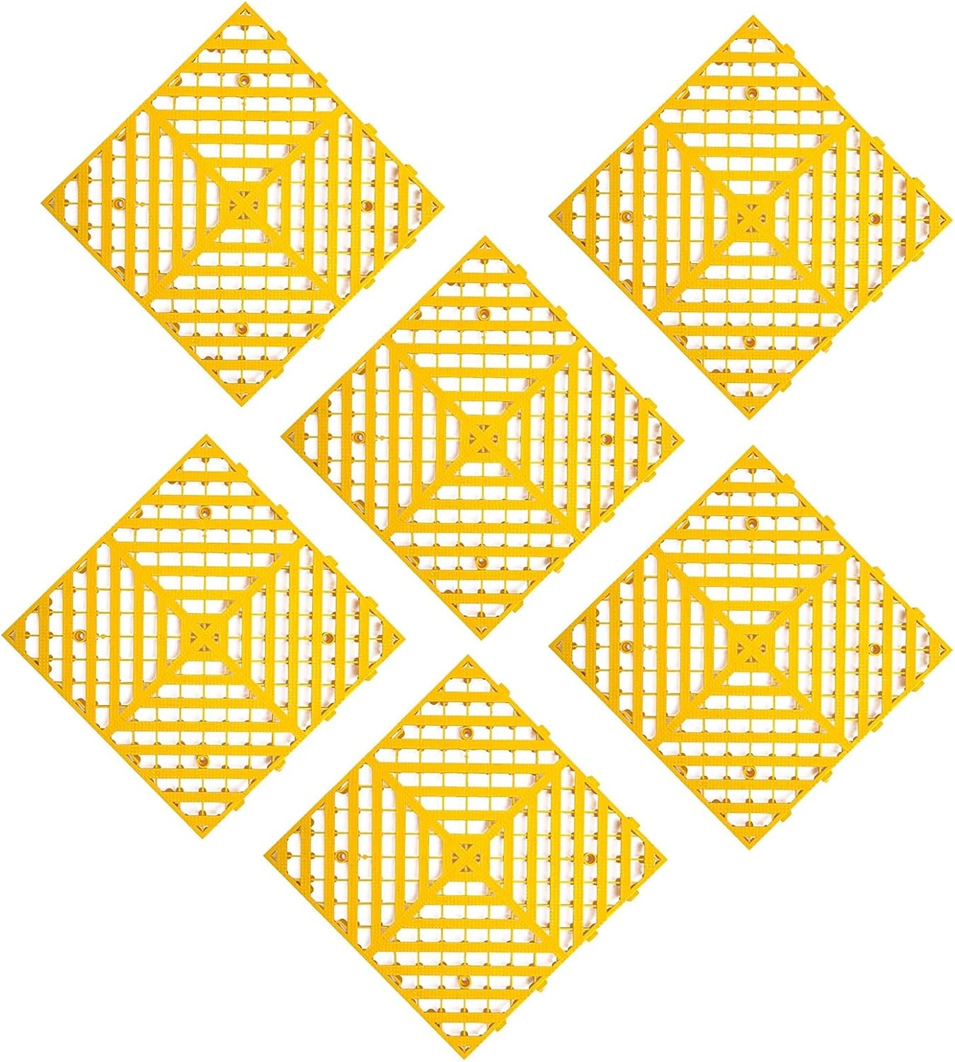 6 Pcs Snap-Together Garage Flooring Tiles, Lightweight Waterproof Floor Pallet, Free-Flow Interlocking Garage Flooring Tiles, Non-Slip, Self-Draining, Car Repair Shop(Yellow)