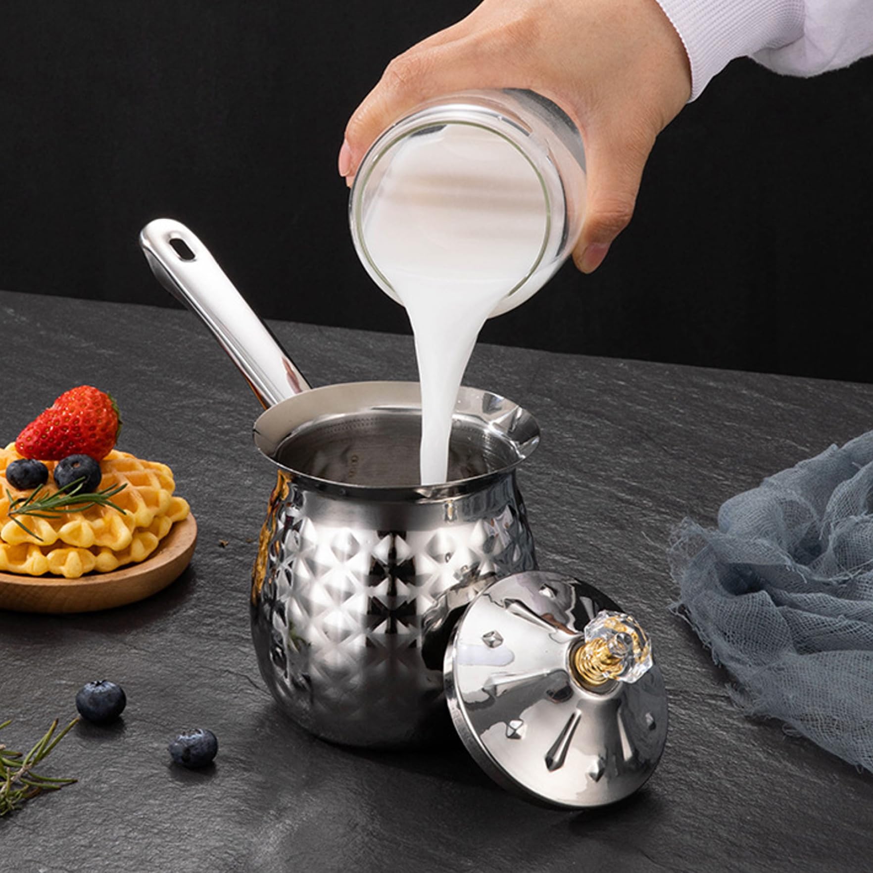 Chocolate Melting Pot Arabic Coffee Pot, 600Ml/20Oz Stainless Steel Chocolate Melting Pot With Spout, Milk Warmer With Handle ? Dustproof Lid for Stove Top,Turkish Coffee Pot