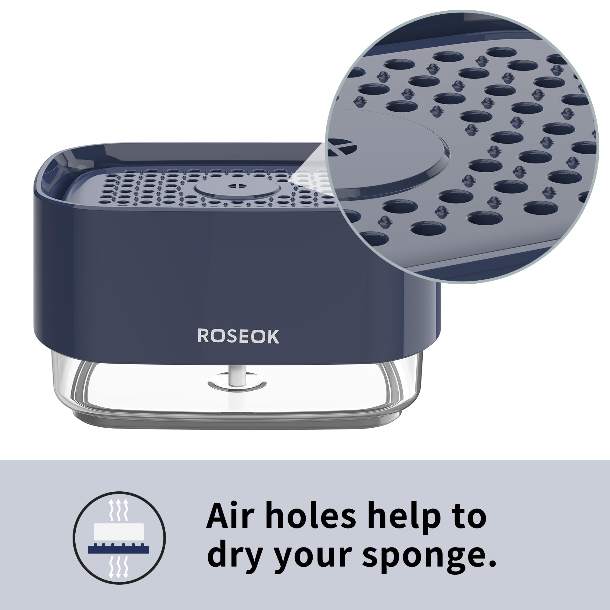ROSEOK Dispensador de jabón desmontable con una sola mano con soporte de esponja para limpiar platos, ollas, fregaderos, 500 ml