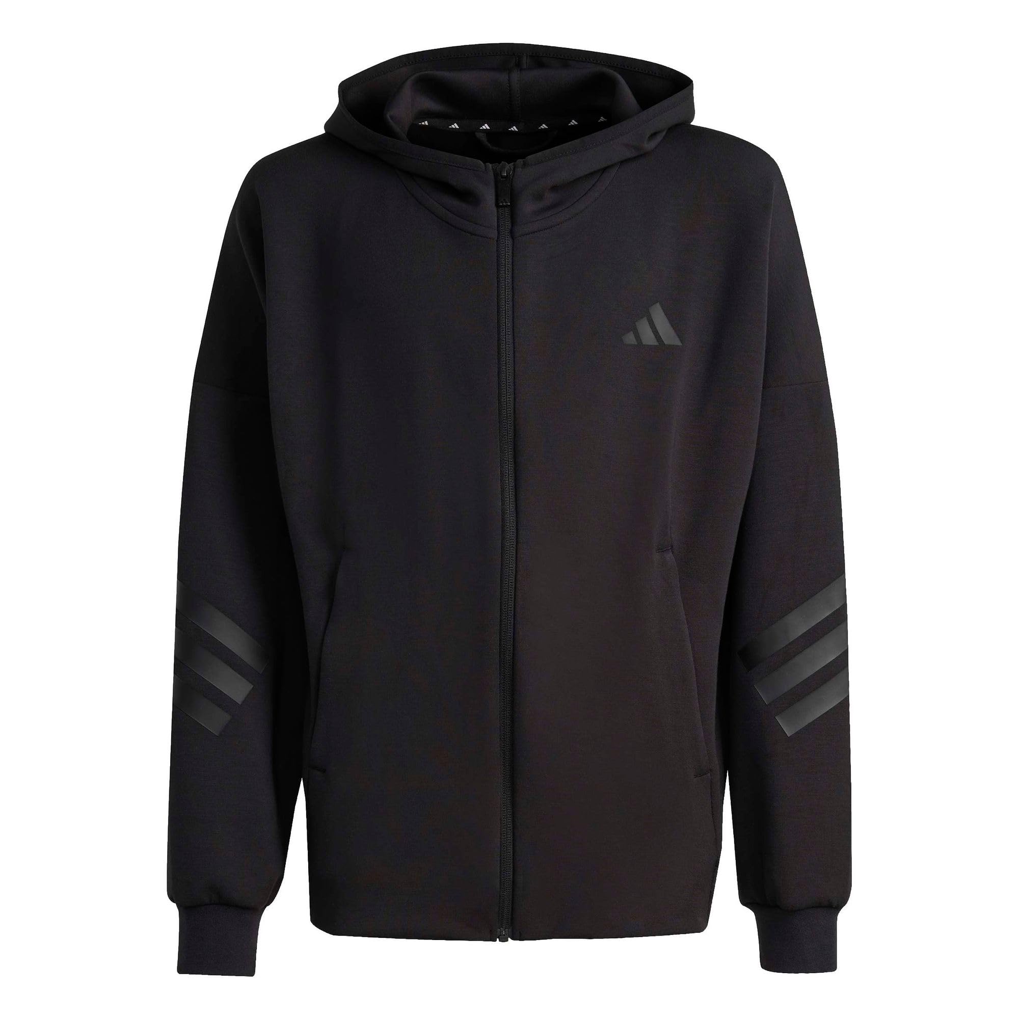 Adidas Unisex Noir Hooded Sweatshirt With Zipper Future Icons 3-Stripes