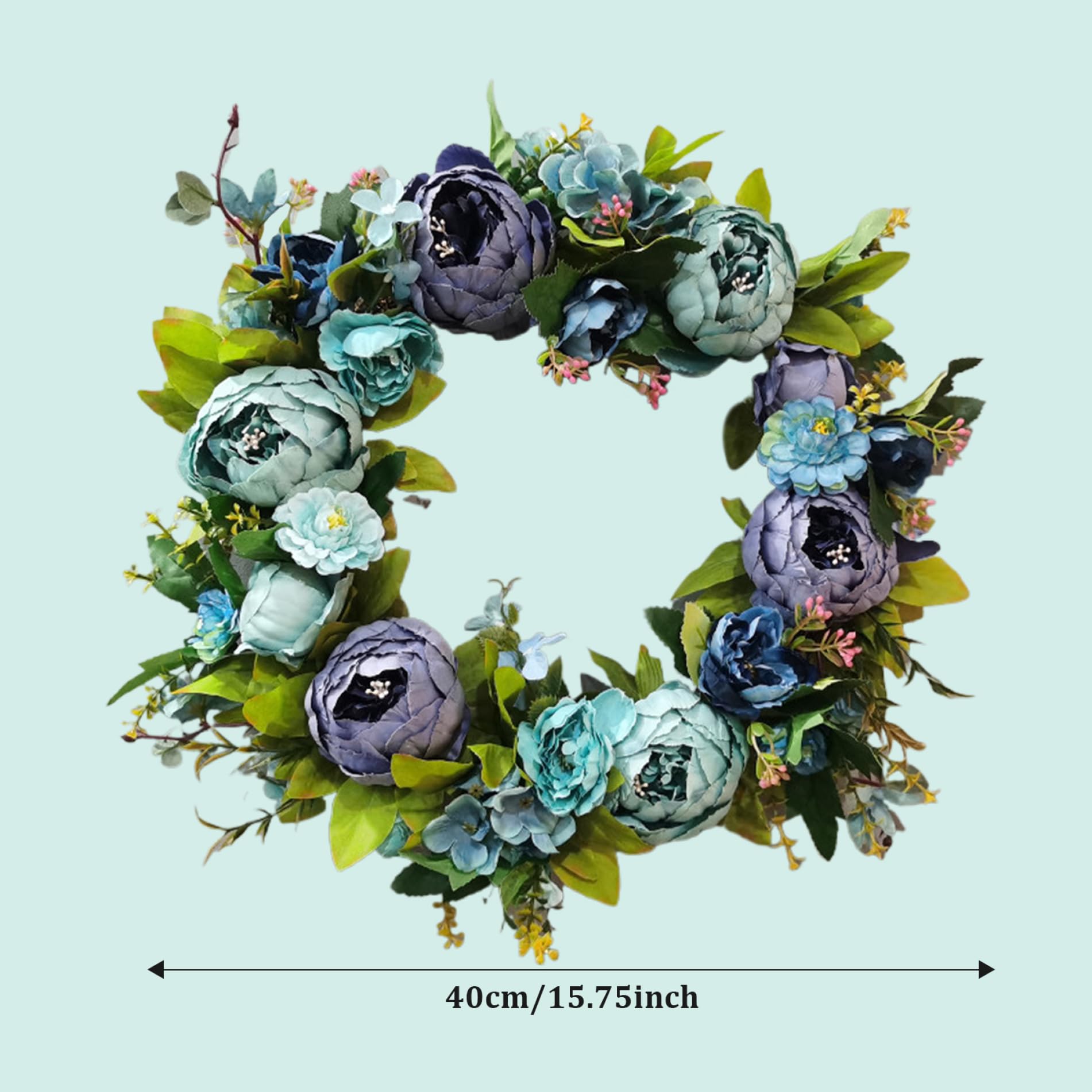 Ghirlanda di fiori artificiali di peonia blu da 16 pollici per decorazioni di nozze primaverili per la porta d'ingresso