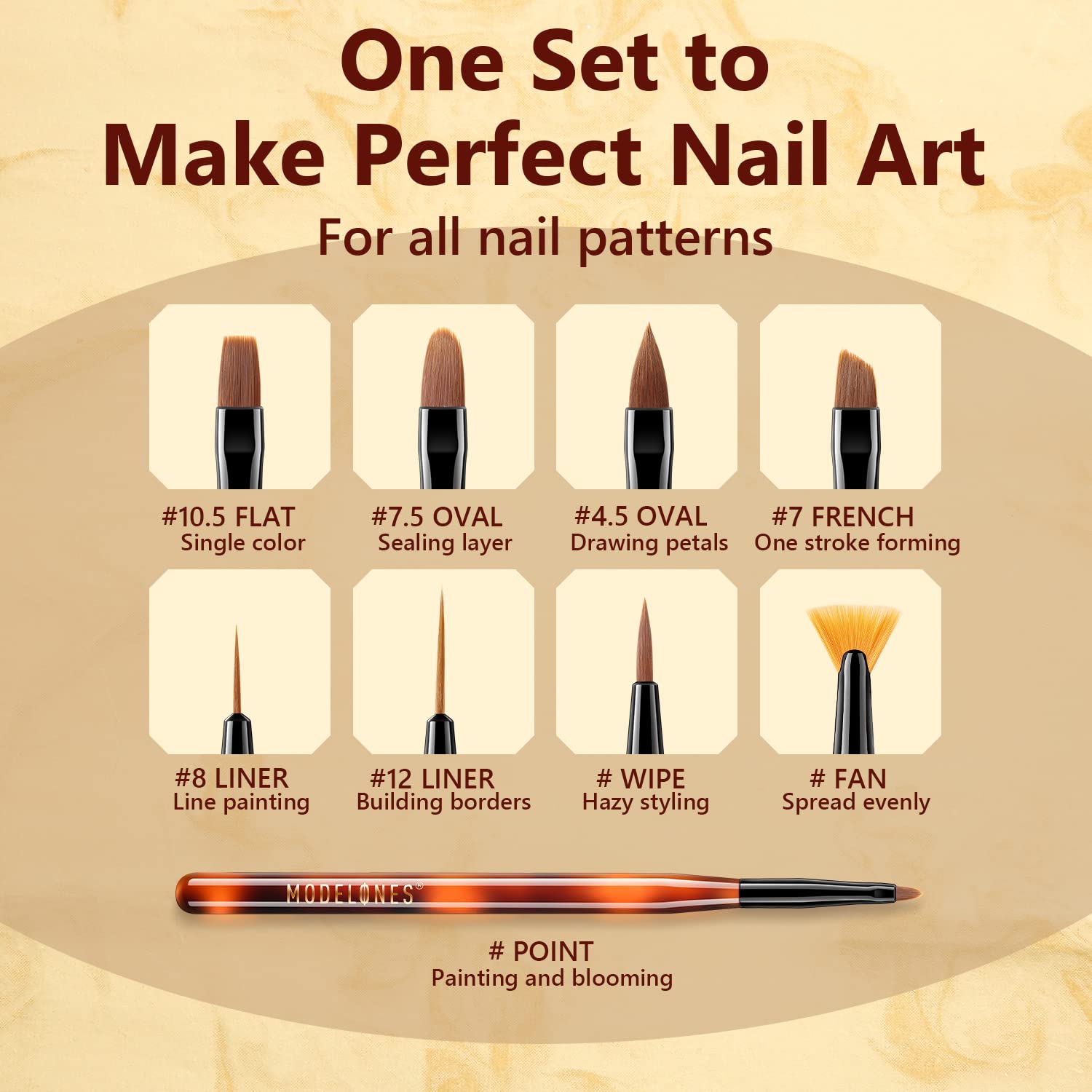 Modelones Nail Art Brushes Set+Nail Brush Cleaner/Essence 80ML : Beauty & Personal Care