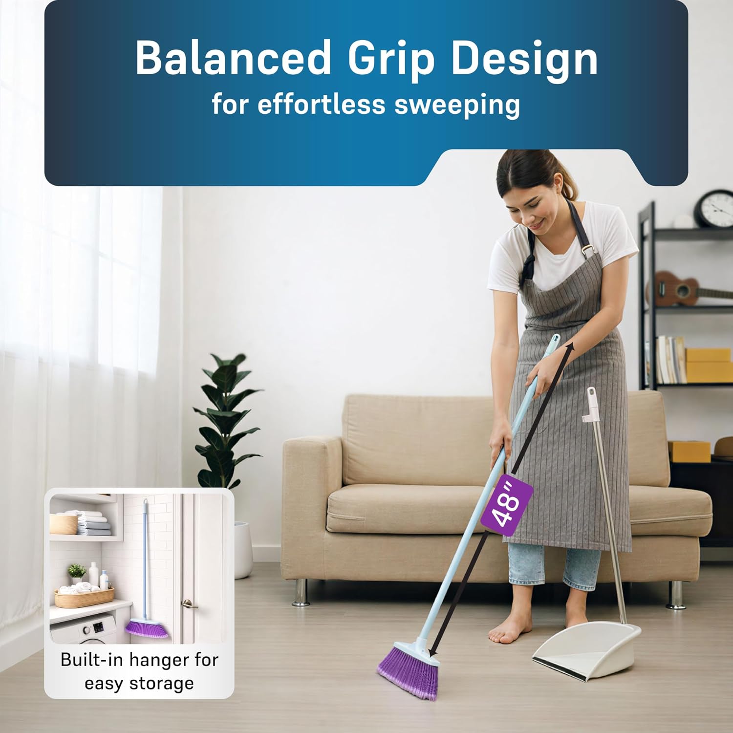 The Original Soft Sweep Magnetic Action Broom (2-Pack, Purple) - Super Lightweight Indoor & Outdoor Sweepers with Soft Flagged Bristles - Non-Scratch Design for Wood, Tile, & Linoleum - Made in USA