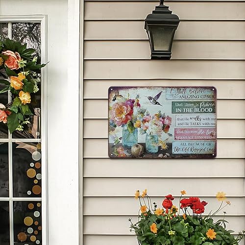 Miniatura 3 de Letrero de metal con diseño de flores vintage, con texto en inglés "I Still Believe in Amazing Grace", 12 x 8 pulgadas, arte inspirador para pared,