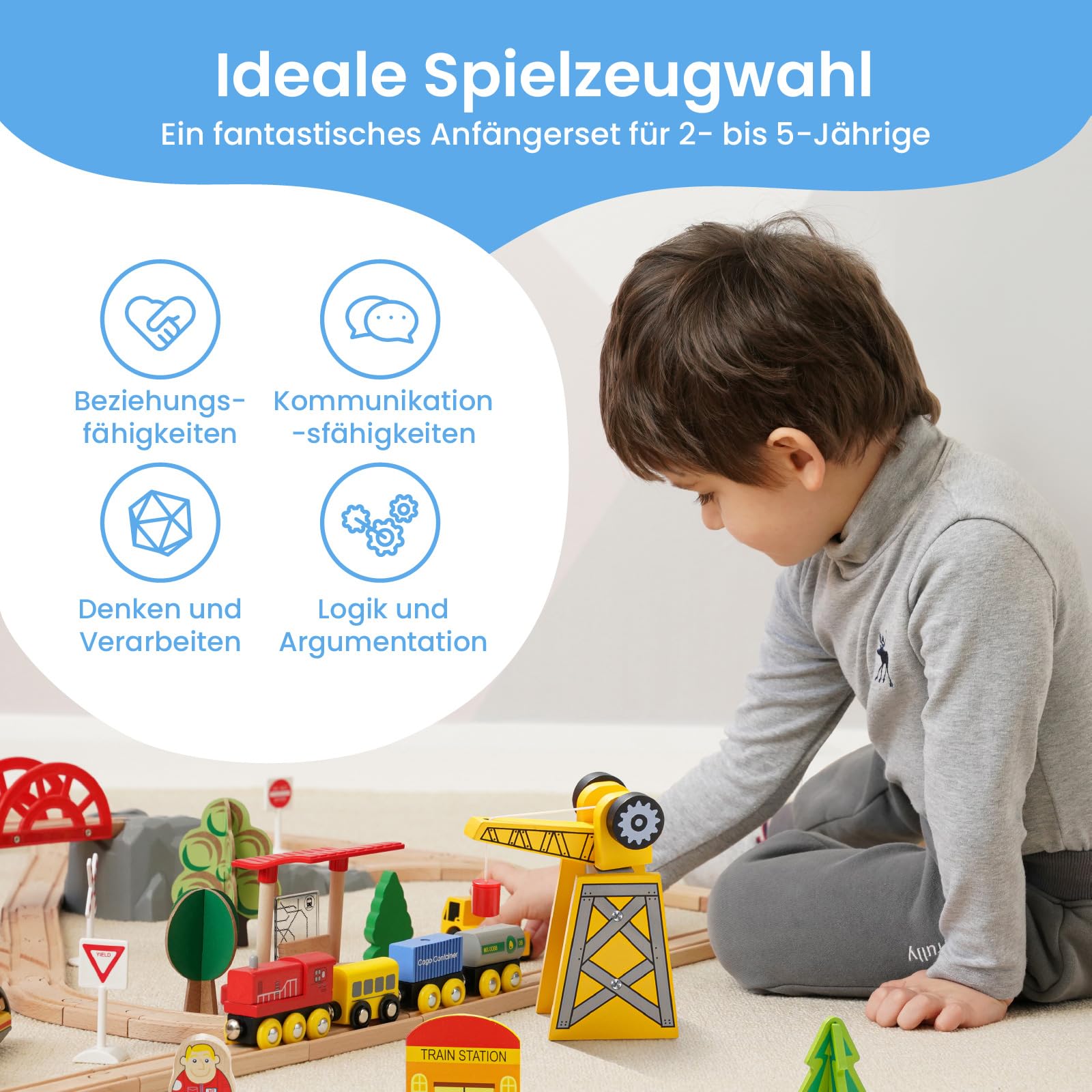 Tiny Land 55Pcs Holzeisenbahn Set & 39Pcs Holzeisenbahn und Züge Pack