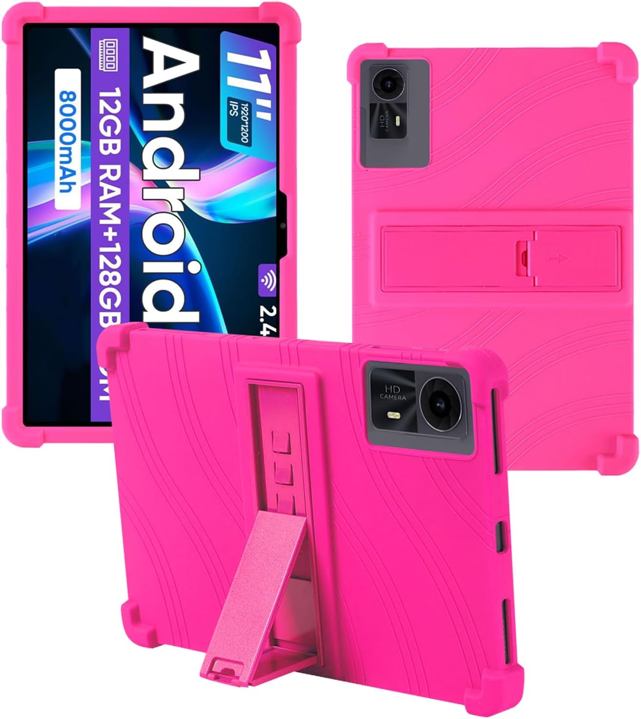 Case for DOOGEE U11 Pro Android 15 Tablet 11inch，WUNIAK Shock Proof Lightweight Stand Rubber Shell Protective Cover,Kids Friendly Soft Silicone Adjustable Stand Cover,Rose Red.