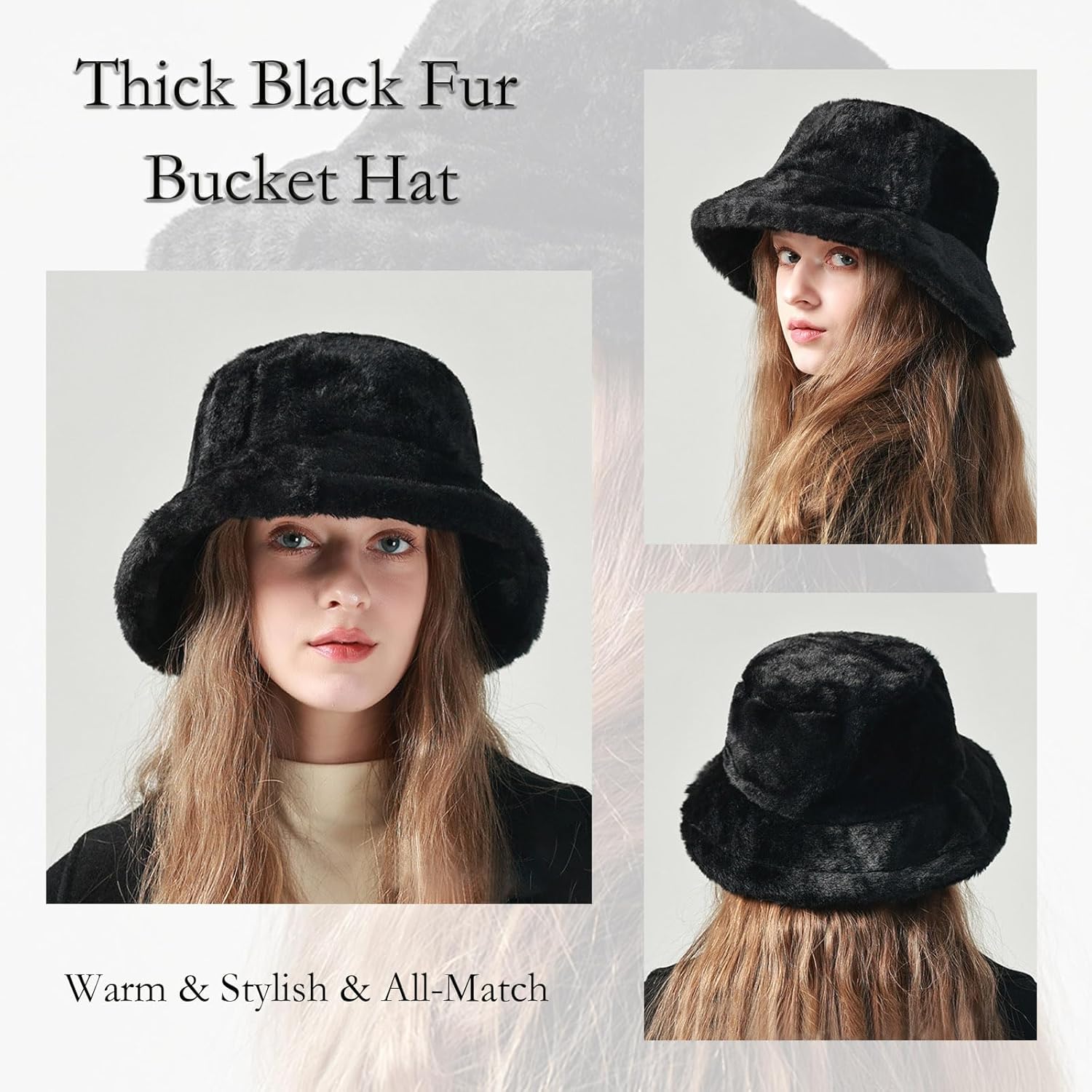 Winter Faux Fur Furry Bucket Hat Fluffy Fuzzy Warm Hat Plush Fisherman Hat for Women Men Teens Girls - Image 2