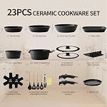 BECIGAR 23pcs Céramique Pots et poêles ensemble, Poignée amovible antiadhésive Cuisinière, Kit cuisine à induction avec poignée amovible, Inclut les poêles & Saucepans Four sans danger (noir)
