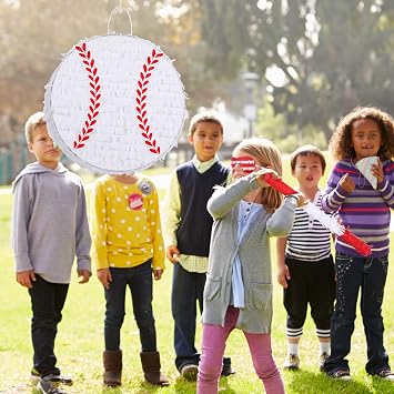 Deekin Small Pinata Baseball Pinata with Stick Blindfold Confetti for Sports Theme Party Decoration Supplies