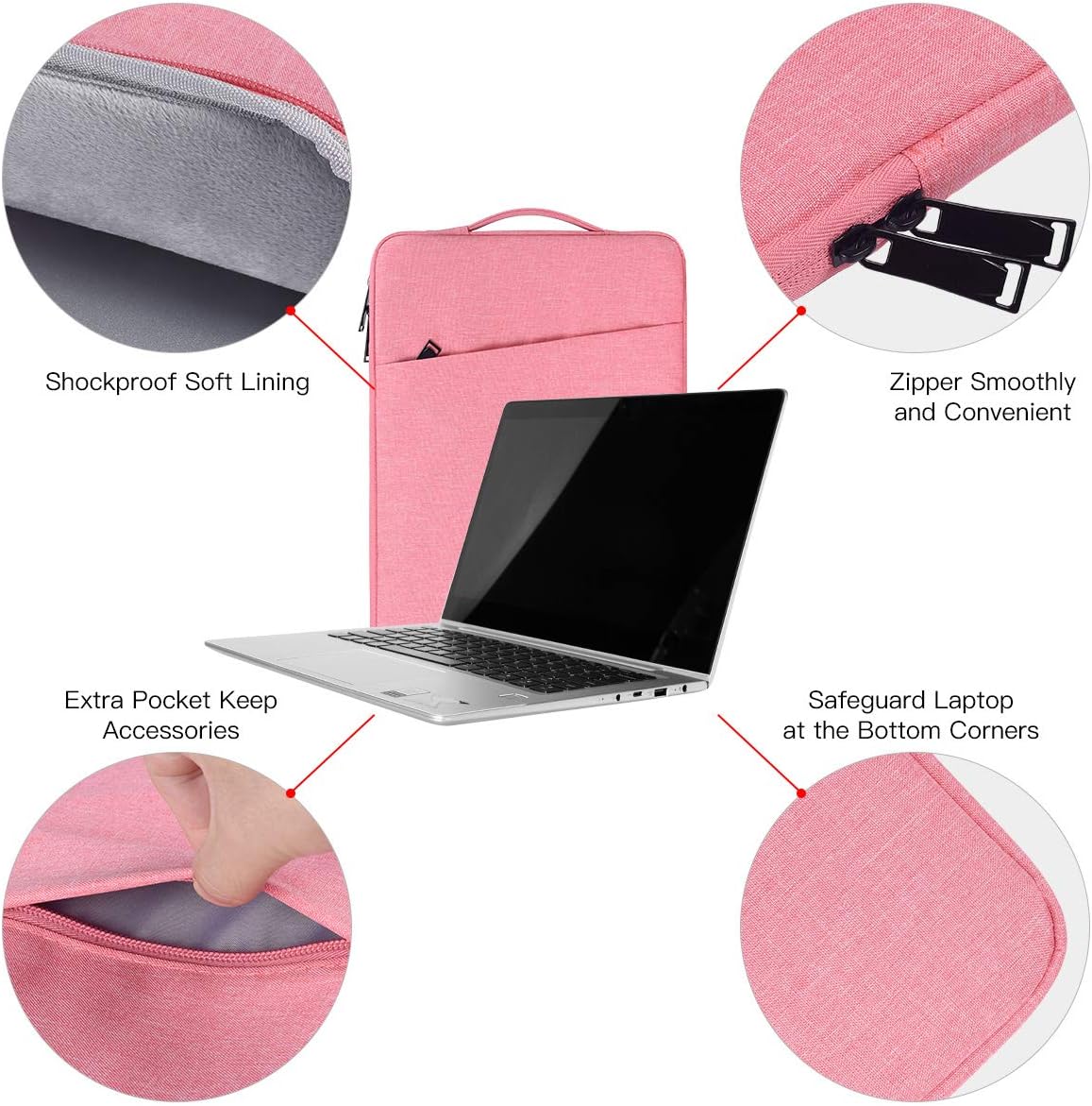 17 17.3 Inch Laptop Bag for Women, Carrying Computer Notebook Sleeve Case for Acer Chromebook 17/ Dell Inspiron/MSI/HP Envy Pavilion/ASUS/Lenovo IdeaPad College School Office Travel,Pink - Image 4