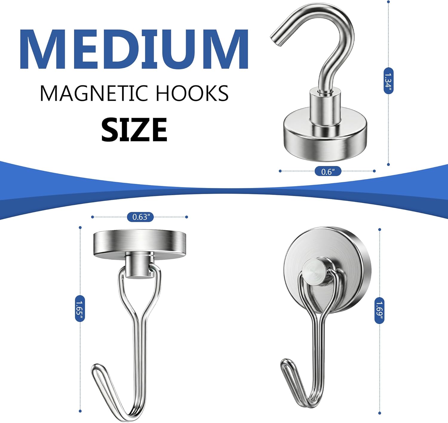 Tiergrade Magnetic Hooks, Medium 12-Pack Silver Heavy Duty Strong Magnet Hook for Refrigerator, Cruise Ship Cabin, Outdoor BBQ Grill, Kitchen & Garage (4 Swivel + 8 Fixed)