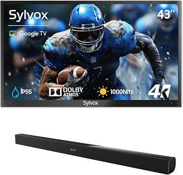 SYLVOX 43" Outdoor TV with Waterproof Soundbar, 4K Smart TV, 1000 Nit, Upgrade Outdoor Entertainment with a Weatherproof TV and Waterproof Soundbar, Perfect for Patio, Backyard, Deck