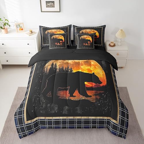 Feelyou Rustic Bear Comforter Set with Sheets King Size for Boys Girls
