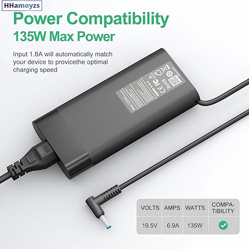 Miniatura 4 de Cargador de portátil HP de 135 W 90 W para HP Spectre x360 CTO 15t-df100, HP Pavilion Gaming 15 17 ec0013dx 15-ec0751ms HP OMEN 15-dc 17-an,