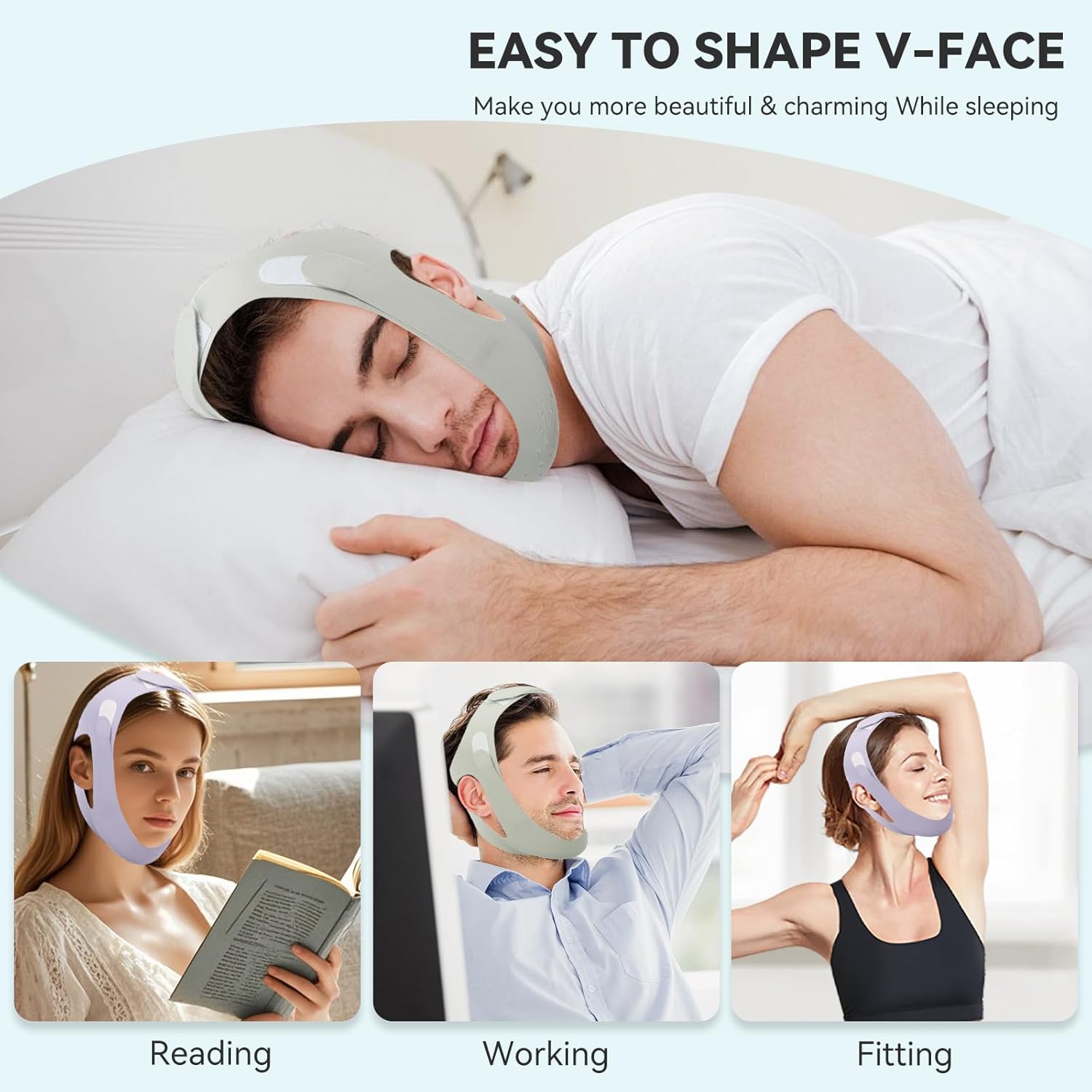 Anti Snore Chin Strap, Snore Stopper with Adjustable Velcro Chin Strap for Sleeping Comfortable Stop Snoring Solution Anti Snoring Devices Breathable and Reusable (Two Couple Outfits) (L) - Image 2