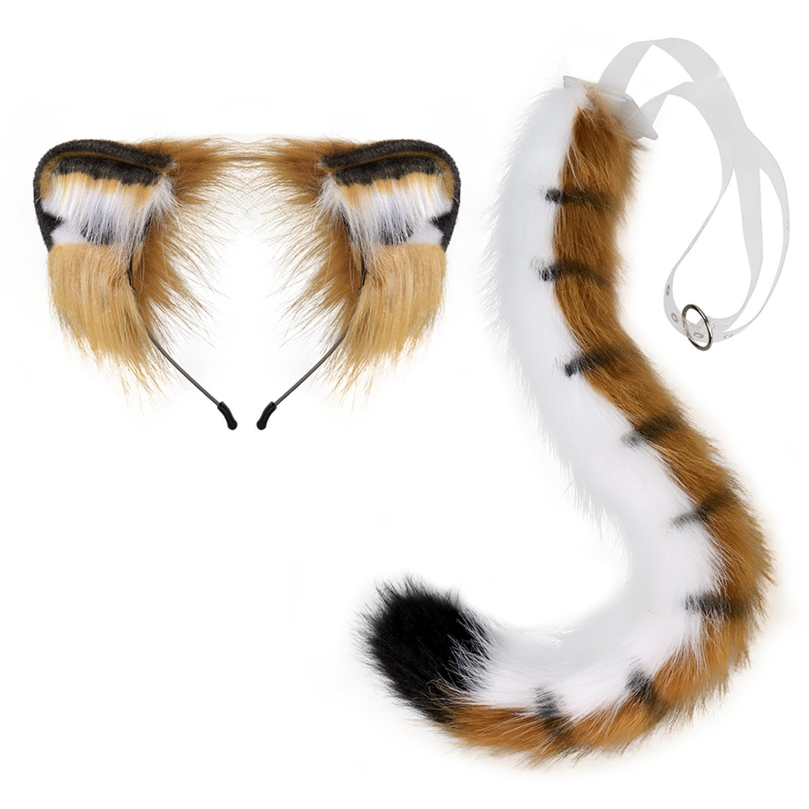 Guangcailun Adjustable Tiger Ears And Tail Set For Women Girls Halloween Fun Cosplay Accessories Providing Complete Set For Cosplay Needs. Realistic Tiger Ear And Tail Is For Various