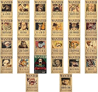 One Piece Wanted Poster - 8 X 12 Inch 300 Gsm - Set of 26 A4 Size One Piece Bounty Posters - Luffy Wanted Poster - One Piece Anime Straw Hat Crew Wanted Posters Set - One Piece Stickers