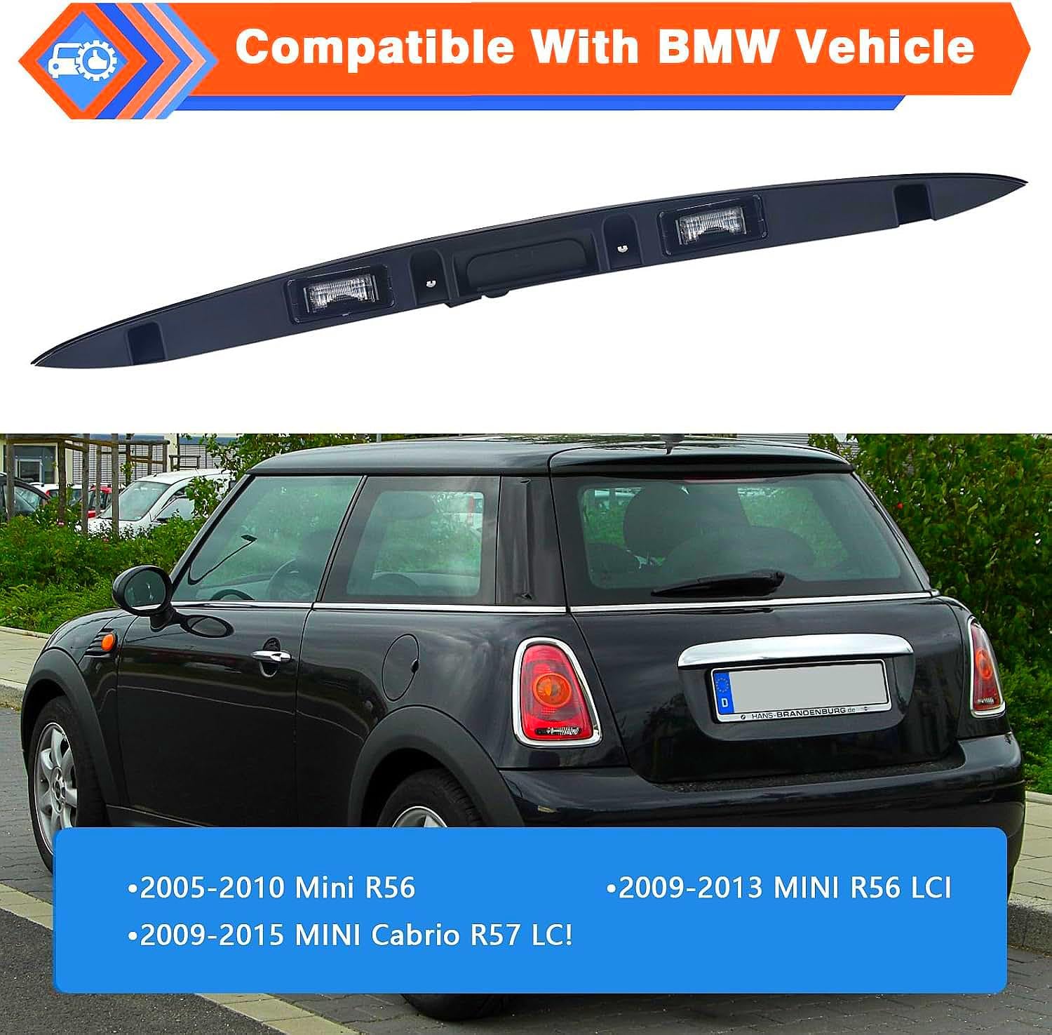 Maniglia esterna per portellone posteriore per Mini Cooper, con lampada, portellone posteriore, maniglia di rilascio per BMW Mini Cooper R55 R56 R57 R58 R9 Cooper 51132753603