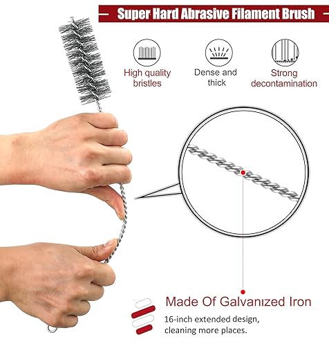 Miniatura 3 de Juego de cepillos de limpieza de tuberías extra largos de 16 pulgadas, filamento abrasivo, paquete variado de 8 piezas para eliminar óxido,