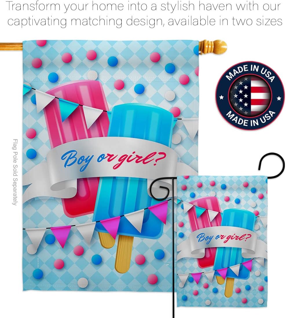 Gender Reveal House Flag Celebration New Born Baby Shower Boy Girl Occasion Anniversary Party Decoration Banner Small Garden Yard Gift Double-Sided, Made in USA