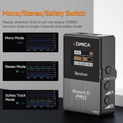 Miniatura 6 de comica BoomX-D PRO - Sistema de micrófono inalámbrico Lavalier con almacenamiento de 16 GB, cancelación de ruido, pista de audio de seguridad,