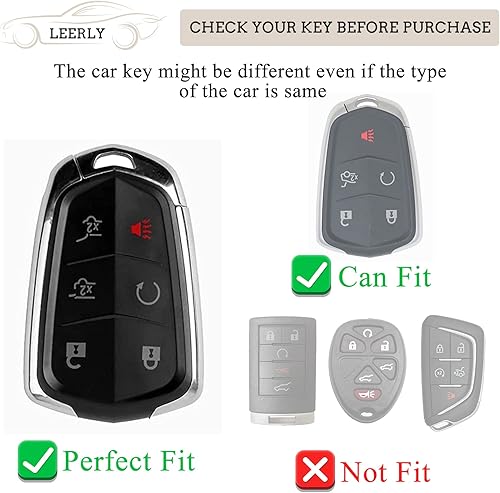 Miniatura 2 de LEERLY Funda para llavero para accesorios Cadillac, funda para llave con llavero compatible con Escalade ESV Smart Key 6 botones, color negro