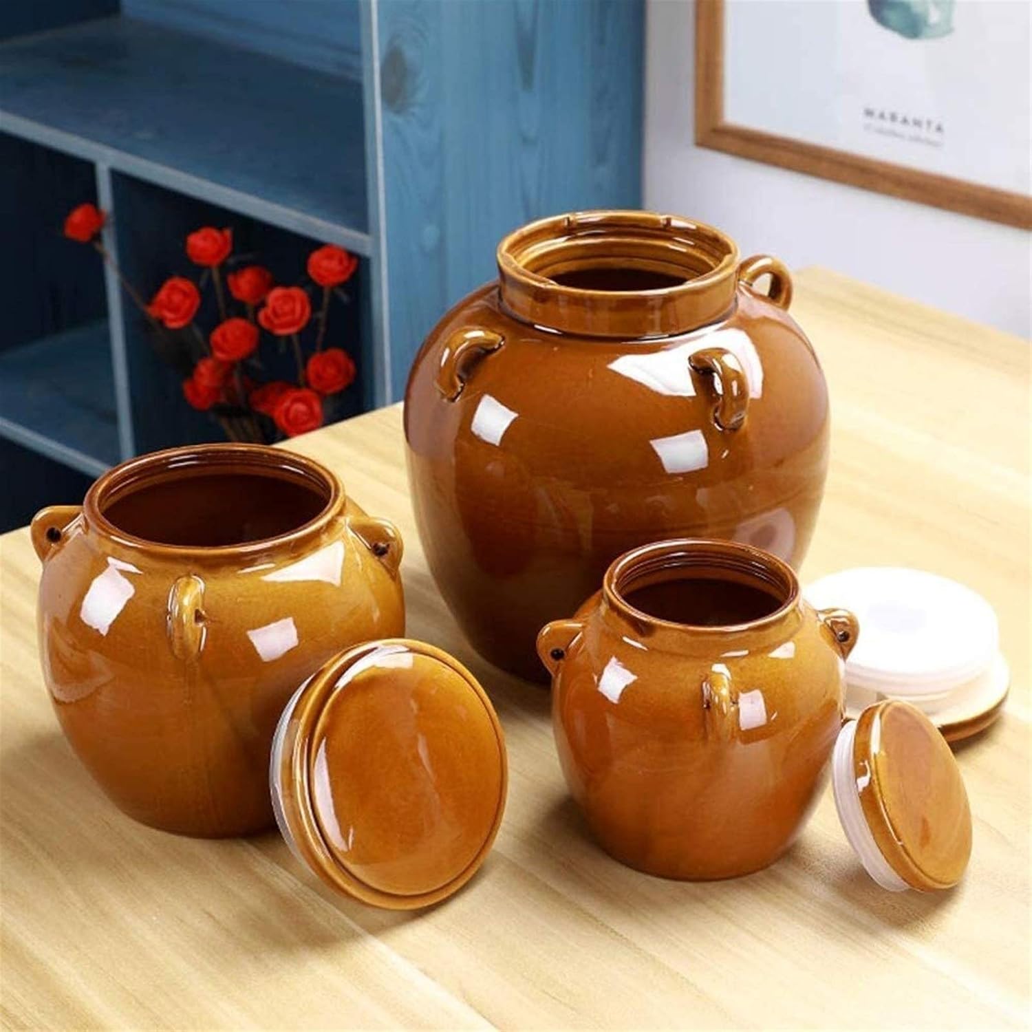 火葬骨壷人間とペットの遺灰用セラミック火葬骨壷、メモリアル葬儀骨壷、3つのサイズ、L、サイズ：大型装飾骨壷（L）