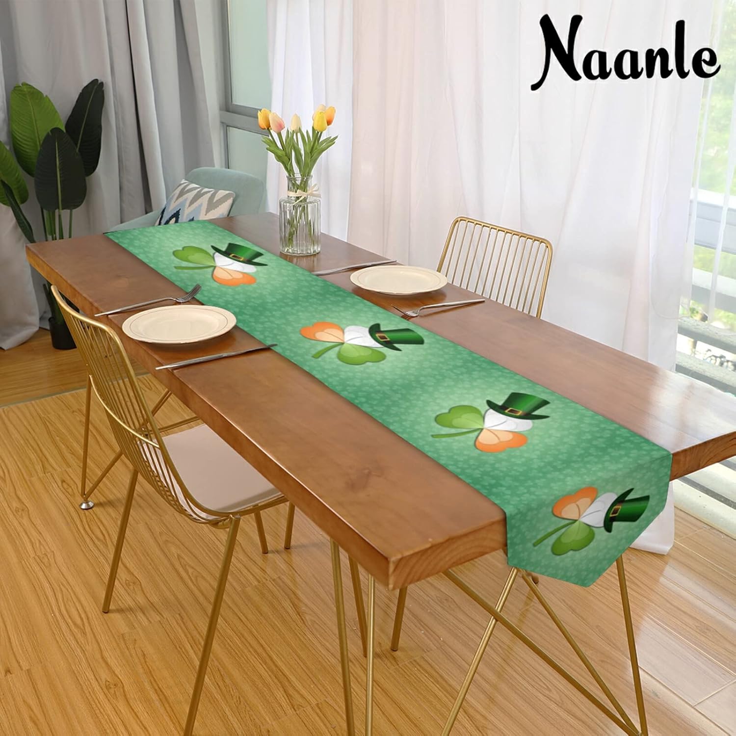 Weekly Top Sale Naanle Double Sided St. Patrick's Day Irish Clover Long Polyester Table Runner 13 x 90 Inches, Clover Leave Table Cloth Cover Placemats for Kitchen Dinning Living Holiday Wedding Party Decor