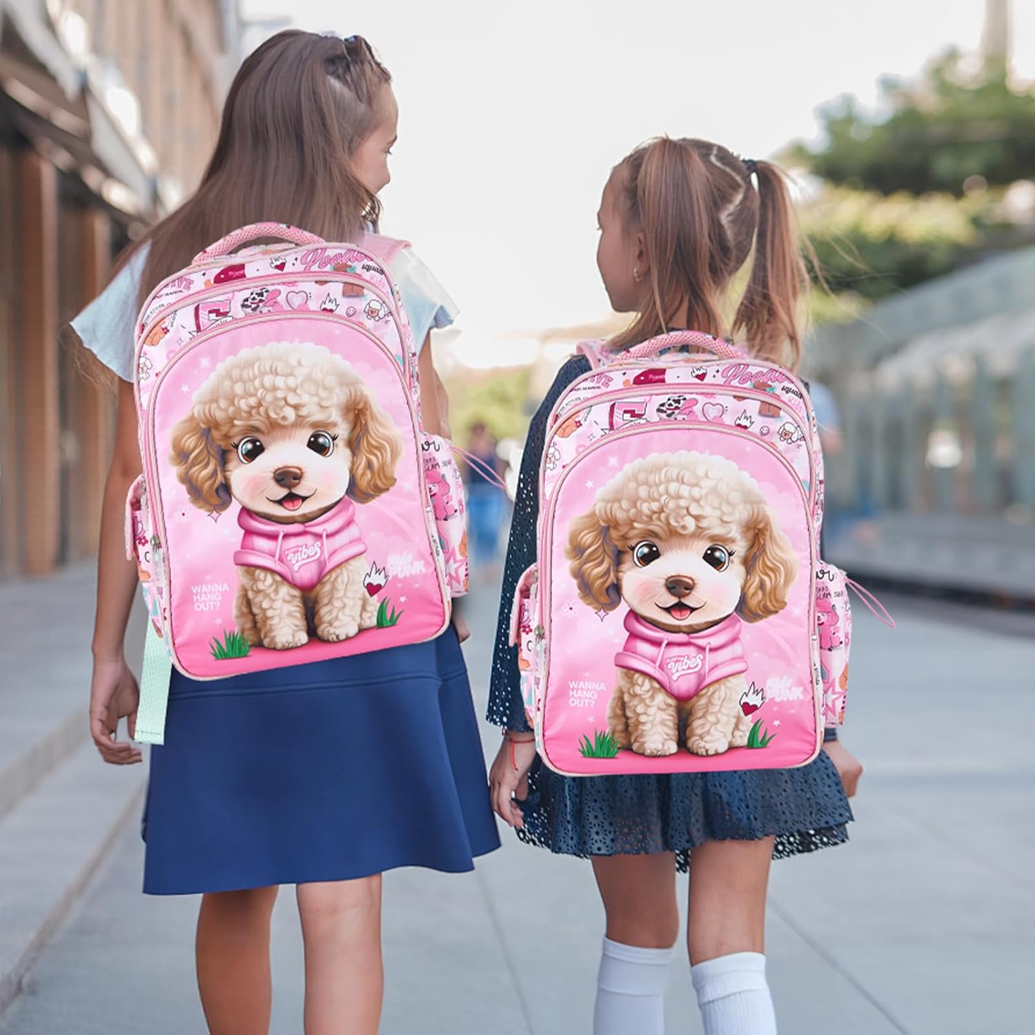 KidsPUNK Girls Backpack Kids Backpacks for Girls Cute Teddy Dog Backpack Kawaii Backpack for Preschool Elementary Kindergarten,Light Pink Color,Large Capacity,16 Inch