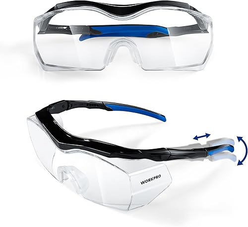 WORKPRO Gafas de seguridad, z87 gafas de seguridad con patillas ajustables, gafas de laboratorio con revestimiento antivaho