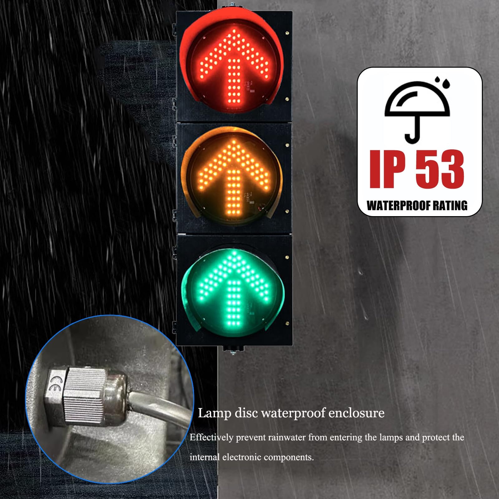 AC 185-265 V światło drogowe, trójkolorowa strzałka, światło stop and go, światło drogowe LED, obudowa PC wodoodporna IP53, lampka ostrzegawcza (typ 400)